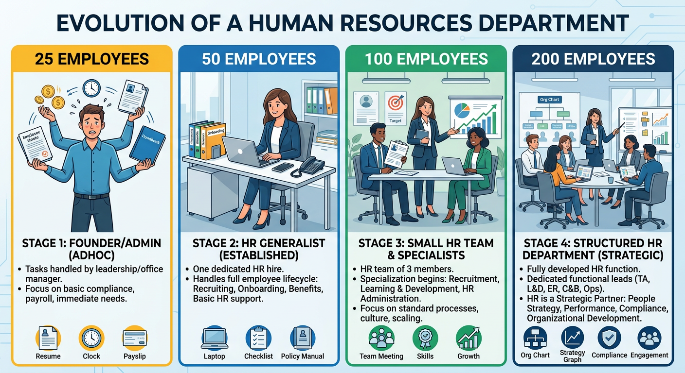 What HR Looks Like at 25, 50, 100, and 200 Employees